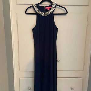 Lilly Pulitzer Navy Shawn Maxi dress with pearl neckline